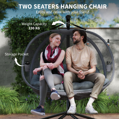 Outsunny Double Hanging Egg Chair 2 Seaters Texteline Swing Hammock Chair with Folding Design, Grey
