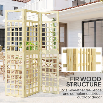 Outsunny 3-Panel Garden Privacy Screen, Freestanding Foldable Wooden Outdoor Divider/Trellis, Decorative Privacy Screen for Garden Patio, 120 x 170 cm, Natural Wood Finish