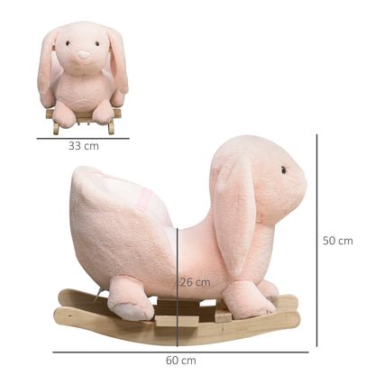 HOMCOM Baby Rocking Horse, Plush Ride On Horse, Rabbit Ride-On Toy with Sound, Wood Base, Seatbelt, for Ages 18-36 Months, Pink