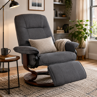HOMCOM Reclining Swivel Chair, with Footrest - Grey