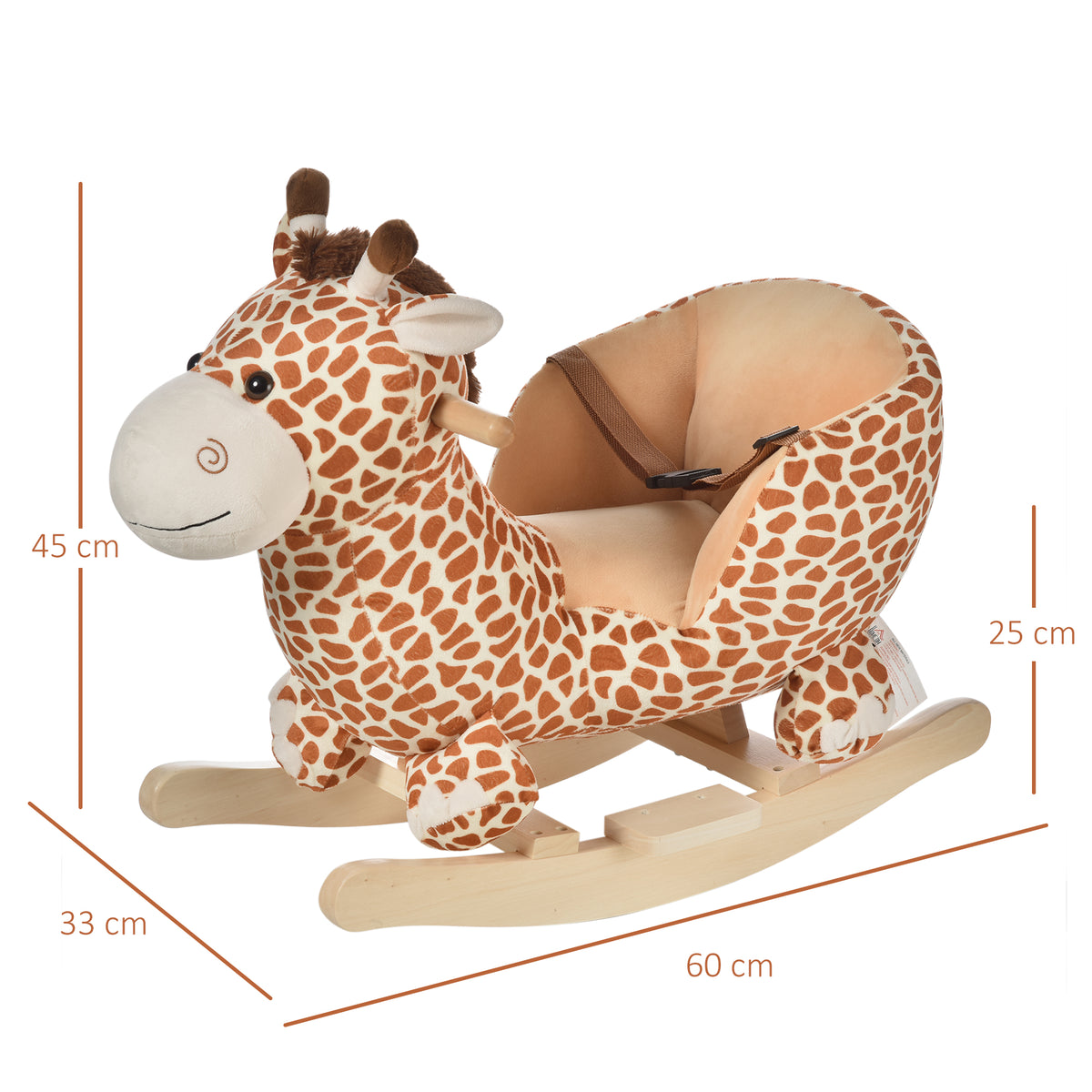 HOMCOM Kids Rocking Horse, Giraffe Plush Ride-On Toy with Music, Soft Touch & Seat Belt, Toddler Baby Gift for 18M+