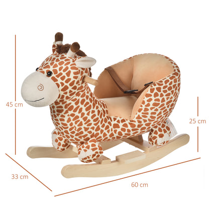 HOMCOM Kids Rocking Horse, Giraffe Plush Ride-On Toy with Music, Soft Touch & Seat Belt, Toddler Baby Gift for 18M+