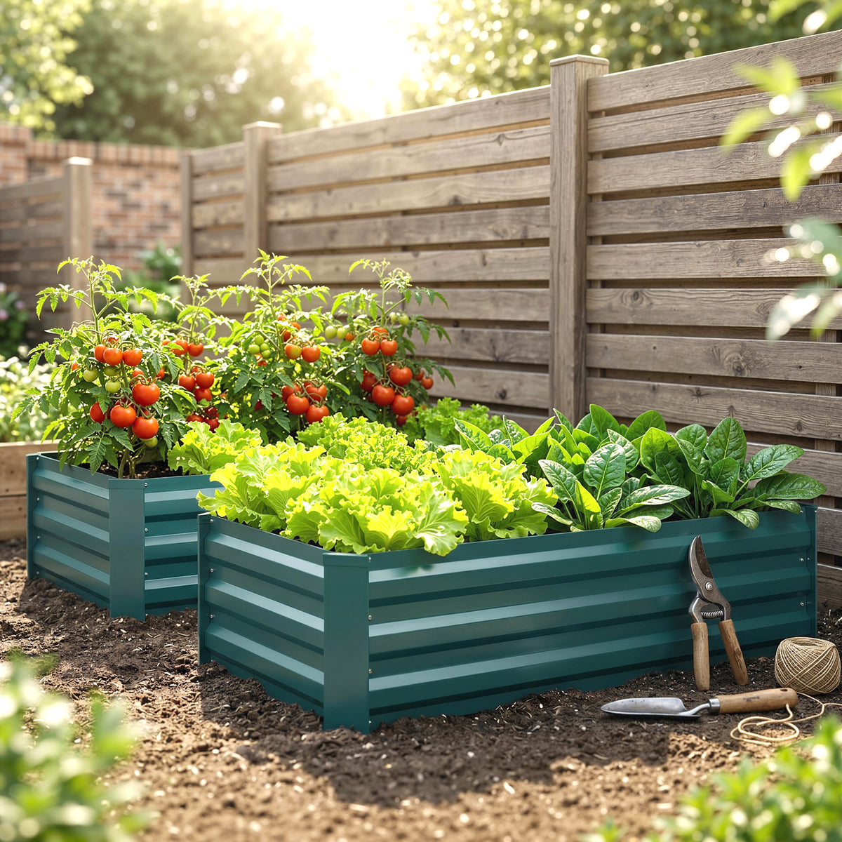 Outsunny Set of Two 100 x 60cm Steel Planter Boxes -Green