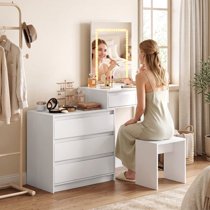 HOMCOM Vanity Makeup Desk LED Mirror Dressing Table Large Storage 5 Drawers White