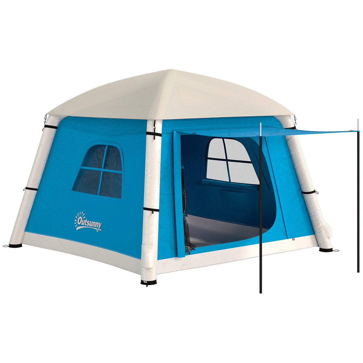 Outsunny Inflatable Camping Tent with Hand Pump, Easy Setup 1/2 Person Blackout Blow Up Tent, Light Blue