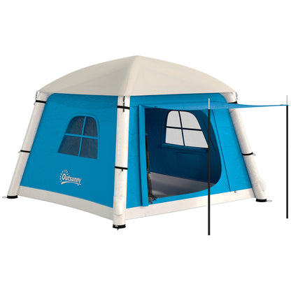 Outsunny Inflatable Camping Tent with Hand Pump, Easy Setup 1/2 Person Blackout Blow Up Tent, Light Blue