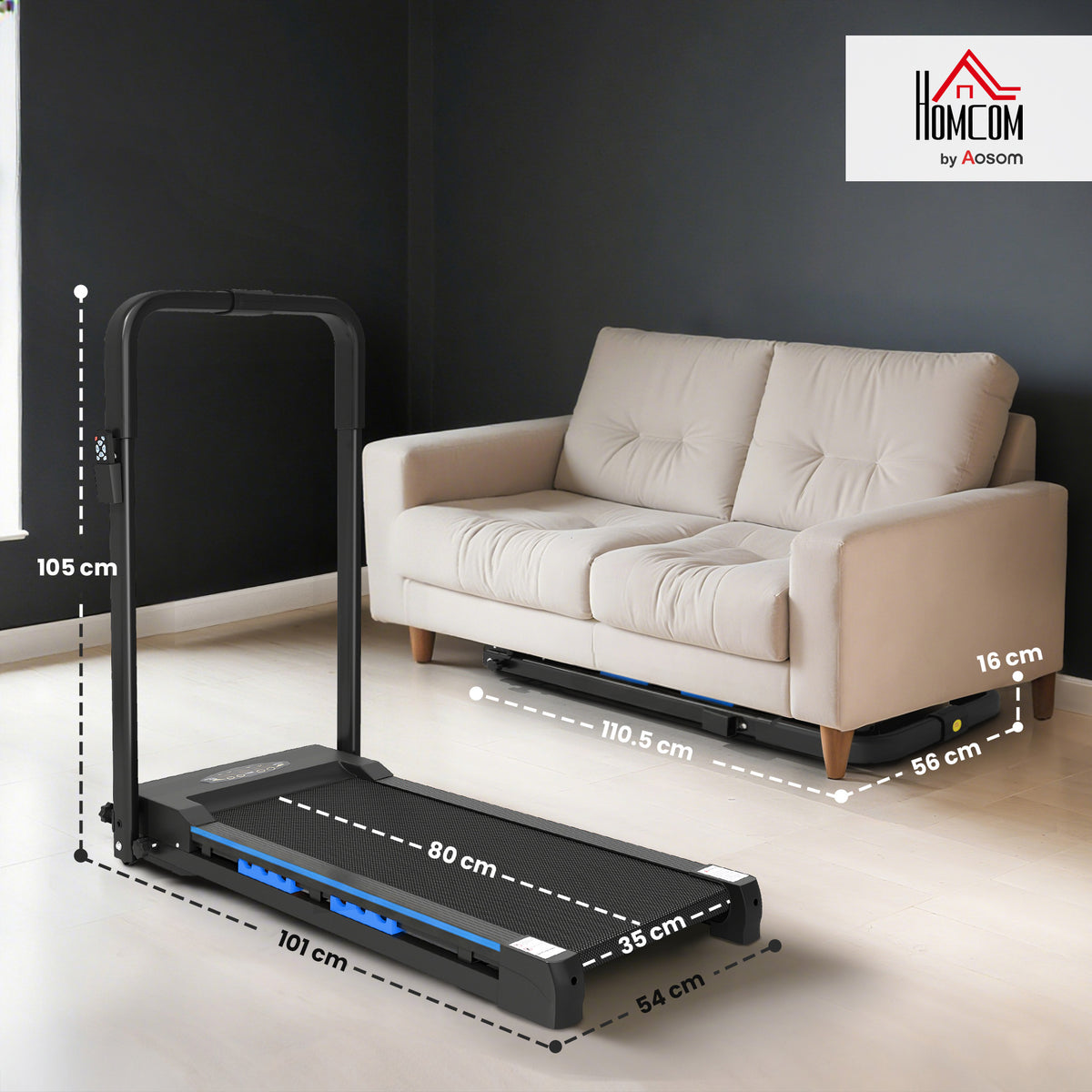 HOMCOM Folding Motorised Home Treadmill Walking Machine with LCD Monitor, Blue