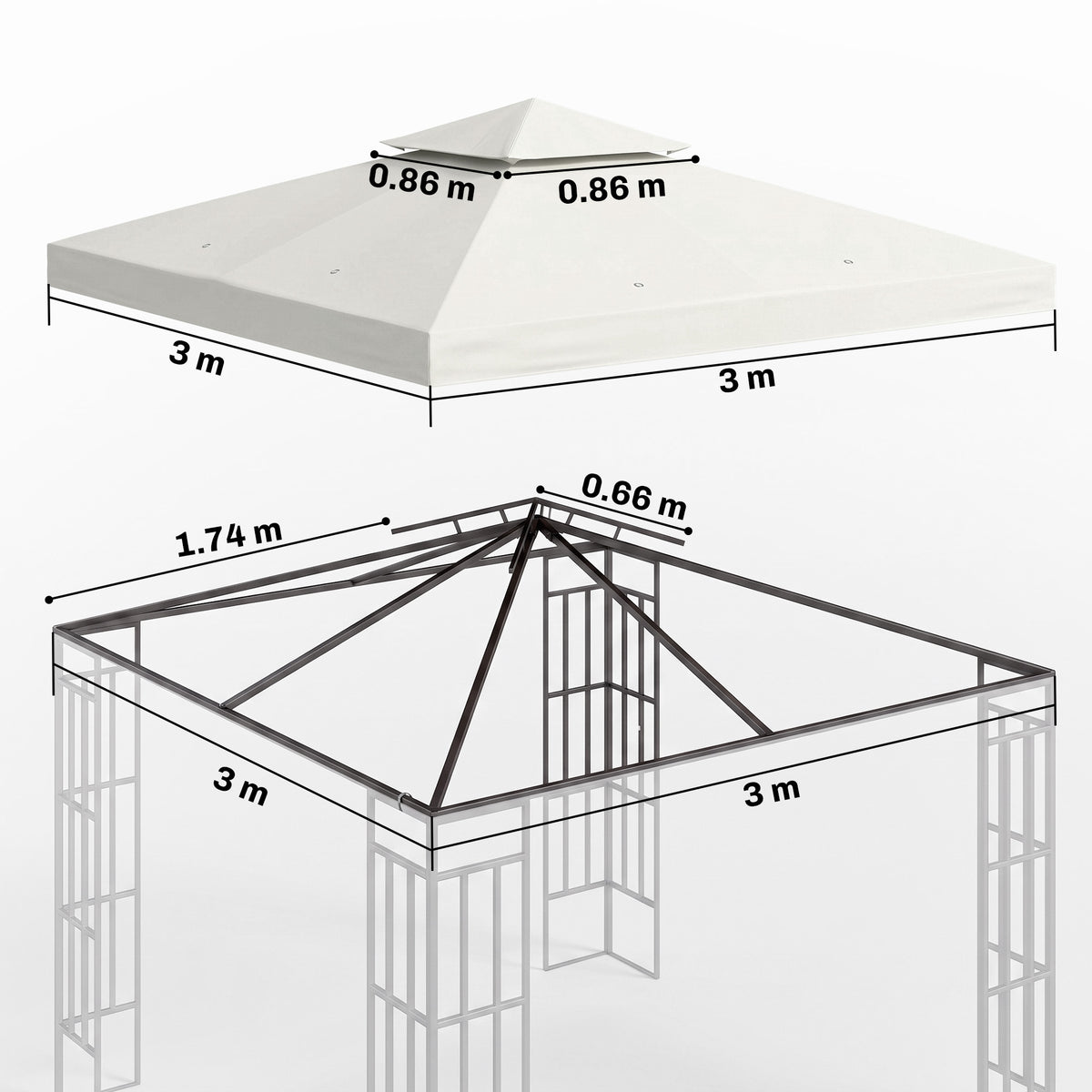 Outsunny 3 x 3 m Replacement Gazebo Canopy - Cream White