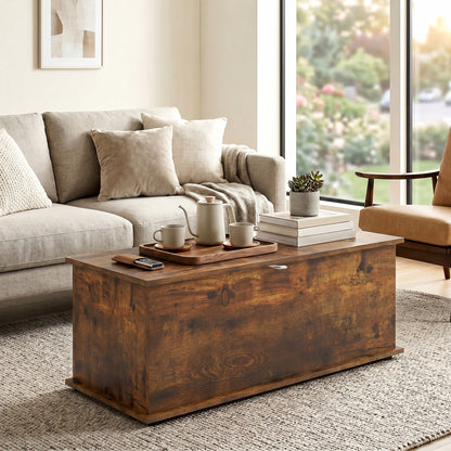 HOMCOM Storage Chest, Large 114L Blanket Box, Shoe Bench with Safety Hinged Lid, Storage Trunk, Bed End Bench for Bedroom, Hallway, Living room, Playroom, 100 x 40 x 40cm, Rustic Brown