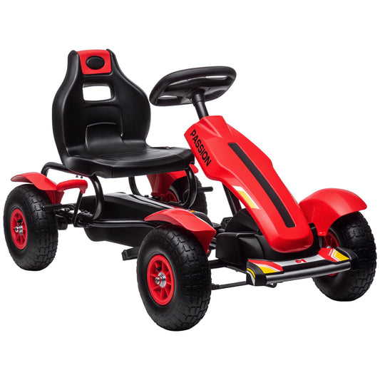 HOMCOM Pedal Go Kart, Kids Ride On Racer with Adjustable Seat, Inflatable Rubber Tyres, Handbrake for Ages 5-12 Years - Red