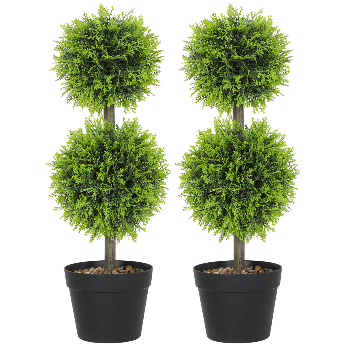 HOMCOM Set of 2 Decorative Artificial Trees, Topiary Ball-shaped Boxwood Trees in Pot with Cypress Leaves, Fake Plants for Home Indoor outdoor Decor, 60cm, 2 Tree Balls