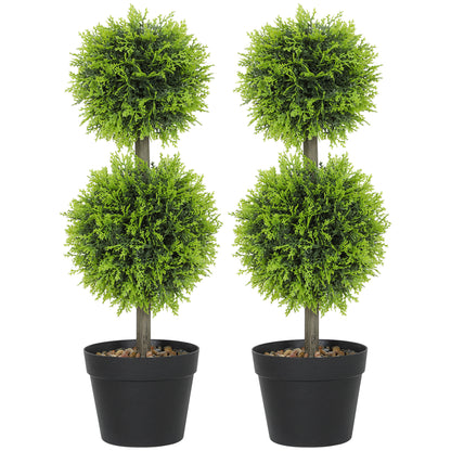 HOMCOM Set of 2 Decorative Artificial Trees, Topiary Ball-shaped Boxwood Trees in Pot with Cypress Leaves, Fake Plants for Home Indoor outdoor Decor, 60cm, 2 Tree Balls