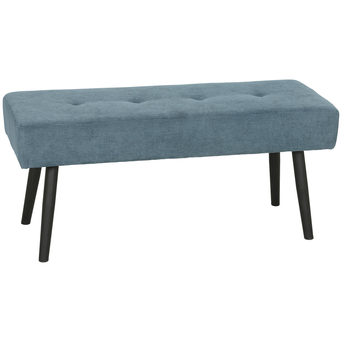 HOMCOM Upholstered Bedroom Entryway Bench, Modern Corduroy Tufted End of Bed Bench with Padded Seat and Steel Legs, Blue