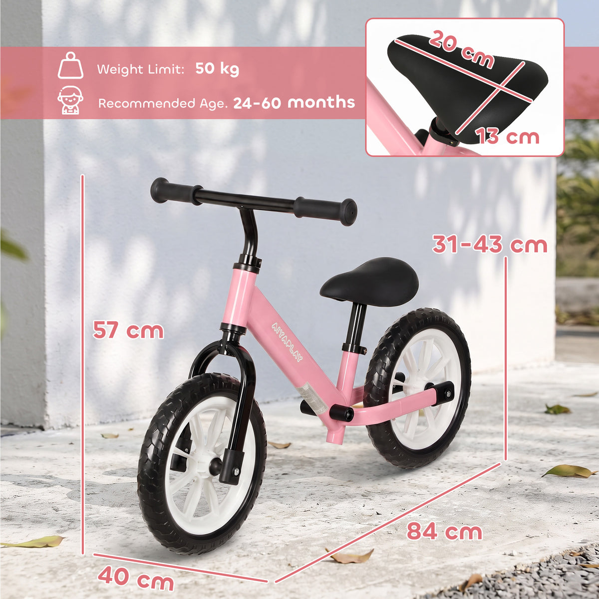 AIYAPLAY 11.2" Balance Bike for 2-5 Years, Toddler Bike with Lighting Wheels, Adjustable Seat & Handlebar, 360° Steering, Pink