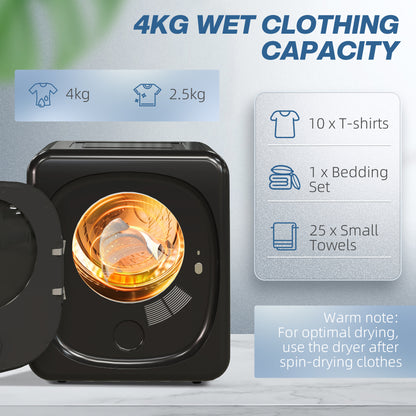 HOMCOM 2.5 kg Compact Tumble Dryer, with UV Sterilisation - Black