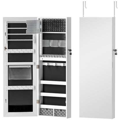 HOMCOM 108 x 37cm Lockable Jewellery Cabinet, with LED Lights - White Surface and Black Lining