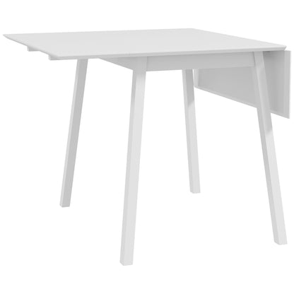 HOMCOM Solid Wood Folding Dining Table, Drop Leaf Table for 2-4 People, Rectangle Kitchen Table for Small Space, White