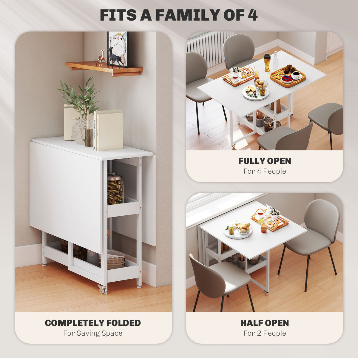 HOMCOM Four-Person Drop Leaf Table - White Wood-Effect