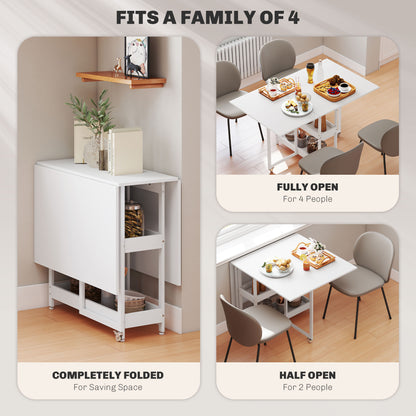 HOMCOM Four-Person Drop Leaf Table - White Wood-Effect