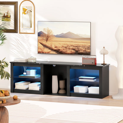 HOMCOM 70" TV Stand, with LED Lights and Storage - Black