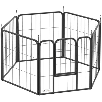 PawHut Six-Panel Dog Playpen with Door, for Small Dogs, Indoors, Outdoors, 60cm Tall, Black