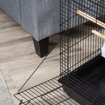 PawHut Steel Bird Cage with Openable Top, Stand, Tray, Handles, Feeding Bowls for Parakeet Cockatiel - Black