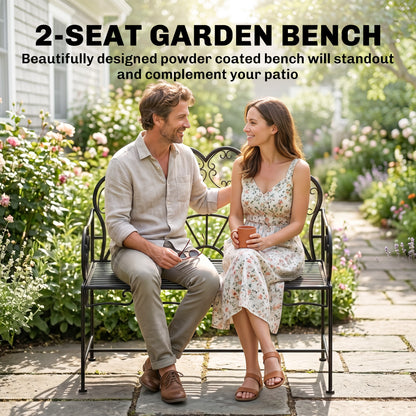 Outsunny Metal Garden Bench Loveseat with Slatted Seat, Black