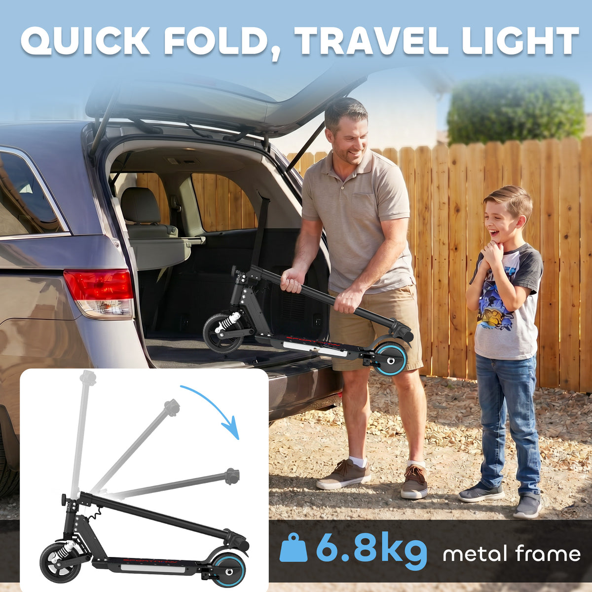 SPORTNOW Folding Electric Scooter for Kids, with Dual Brakes, Front Suspension, LED Colourful Lights, Black