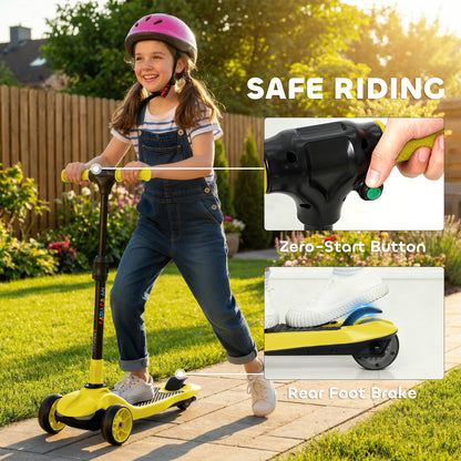 AIYAPLAY Three-Wheel Foldable Electric Scooter for Kids Aged 6-10 Years, Yellow