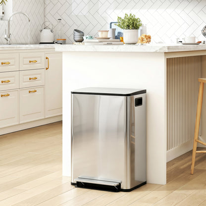 HOMCOM 60L Dual Compartment Stainless Steel Bin, with Deodoriser Holders - Silver Tone