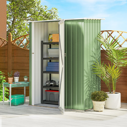 Outsunny 5ft x 3ft Garden Storage Shed, Galvanised Outdoor Metal Shed Waterproof with Sloped Roof, Lockable Door for Patio Tools, Equipment, Light Green