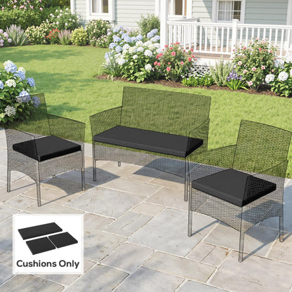 Outsunny Outdoor Seat Cushion Pads for Rattan Furniture, 3 PCs Garden Furniture Cushions, Black