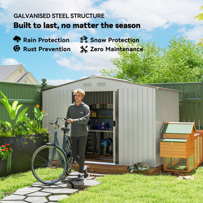 Outsunny Metal 9 x 6FT Bike Shed, Mobility Scooter Shed House with Foundation Kit, Ventilation, Silver