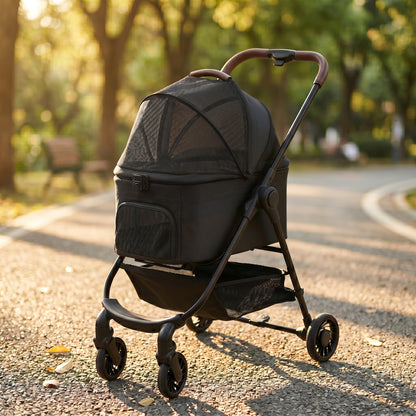 PawHut Dog Stroller, 3 in 1 Foldable Pet Stroller for Small Puppy Cat with Detachable Travel Carrier, Storage Basket, Black