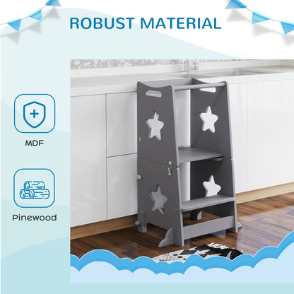 AIYAPLAY 2-in-1 Toddler Step Stool with Safety Rail for Kitchen, Bathroom, Grey