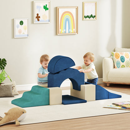 AIYAPLAY 7 Piece Kids Soft Play Set with Detachable Cover, Baby Indoor Climb and Crawl Foam Toy for Toddlers, Dark Blue