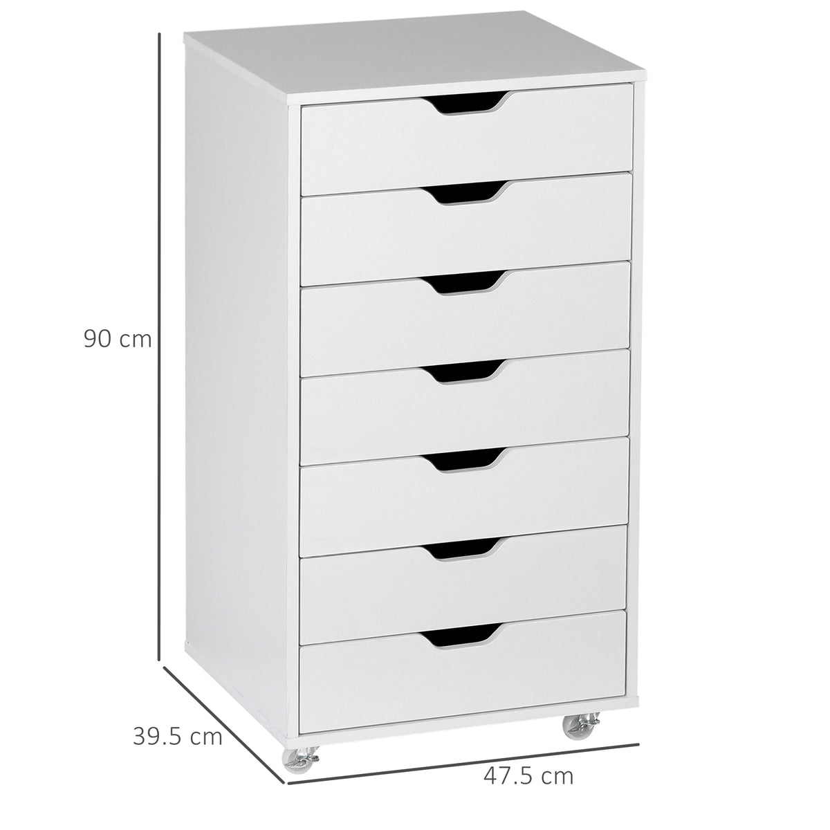 Vinsetto Seven-Drawer Filing Cabinet, with Wheels - White