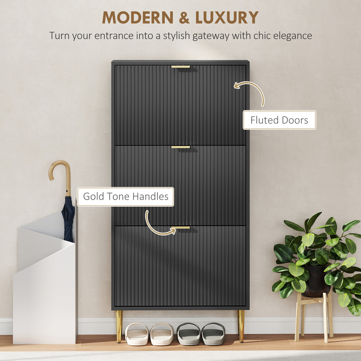 HOMCOM Elegant Three-Drawer Shoe Cabinet - Black