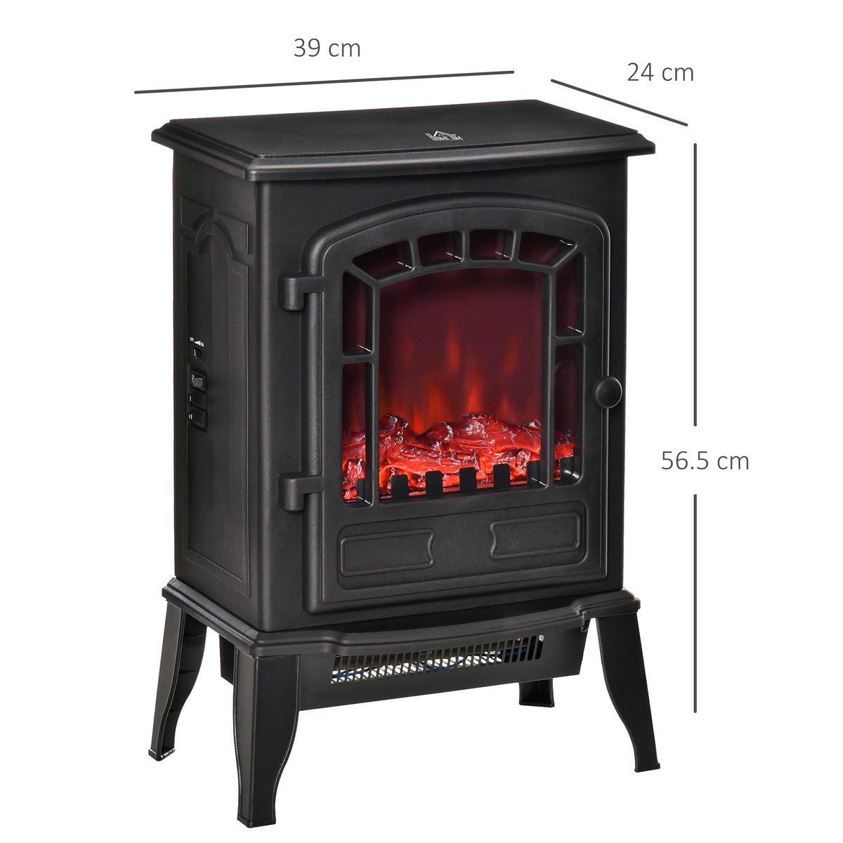 HOMCOM Electric Fireplace Stove Freestanding Log Burner, 1000W/2000W, Portable Electric Fire Fan Heater with LED Flame Effect, Adjustable Thermostat, Overheat Protection, Black