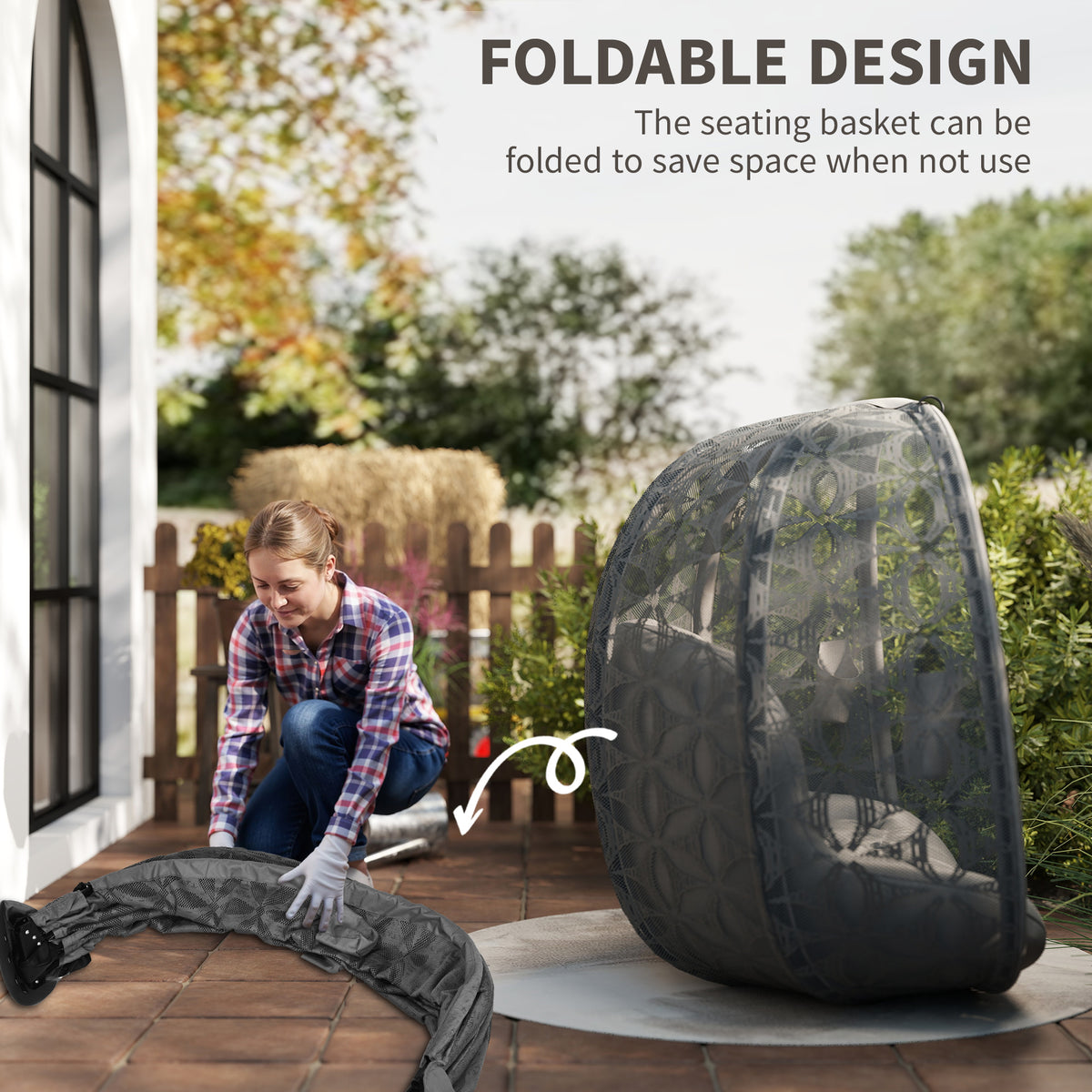 Outsunny Outdoor Double Hanging Chair with Cushion and Cup Holders, Charcoal Grey