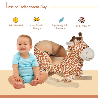 HOMCOM Kids Rocking Horse, Giraffe Plush Ride-On Toy with Music, Soft Touch & Seat Belt, Toddler Baby Gift for 18M+
