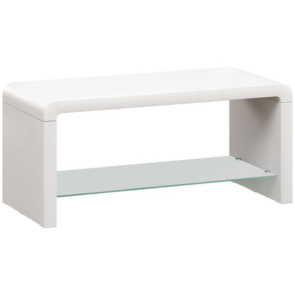 HOMCOM Curved Two-Tier Coffee Table - High Gloss White