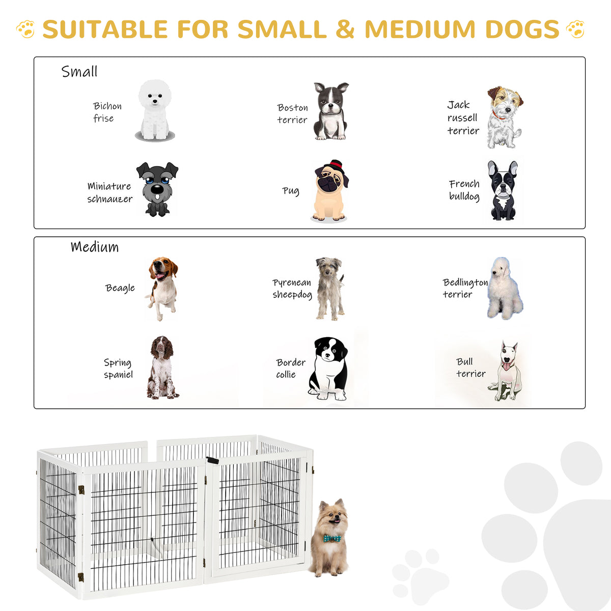 PawHut Wooden Pet Gate, Freestanding Dog Safety Barrier with 2 Support Feet, White