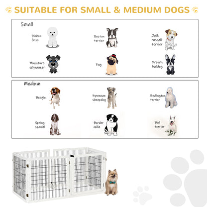 PawHut Wooden Pet Gate, Freestanding Dog Safety Barrier with 2 Support Feet, White