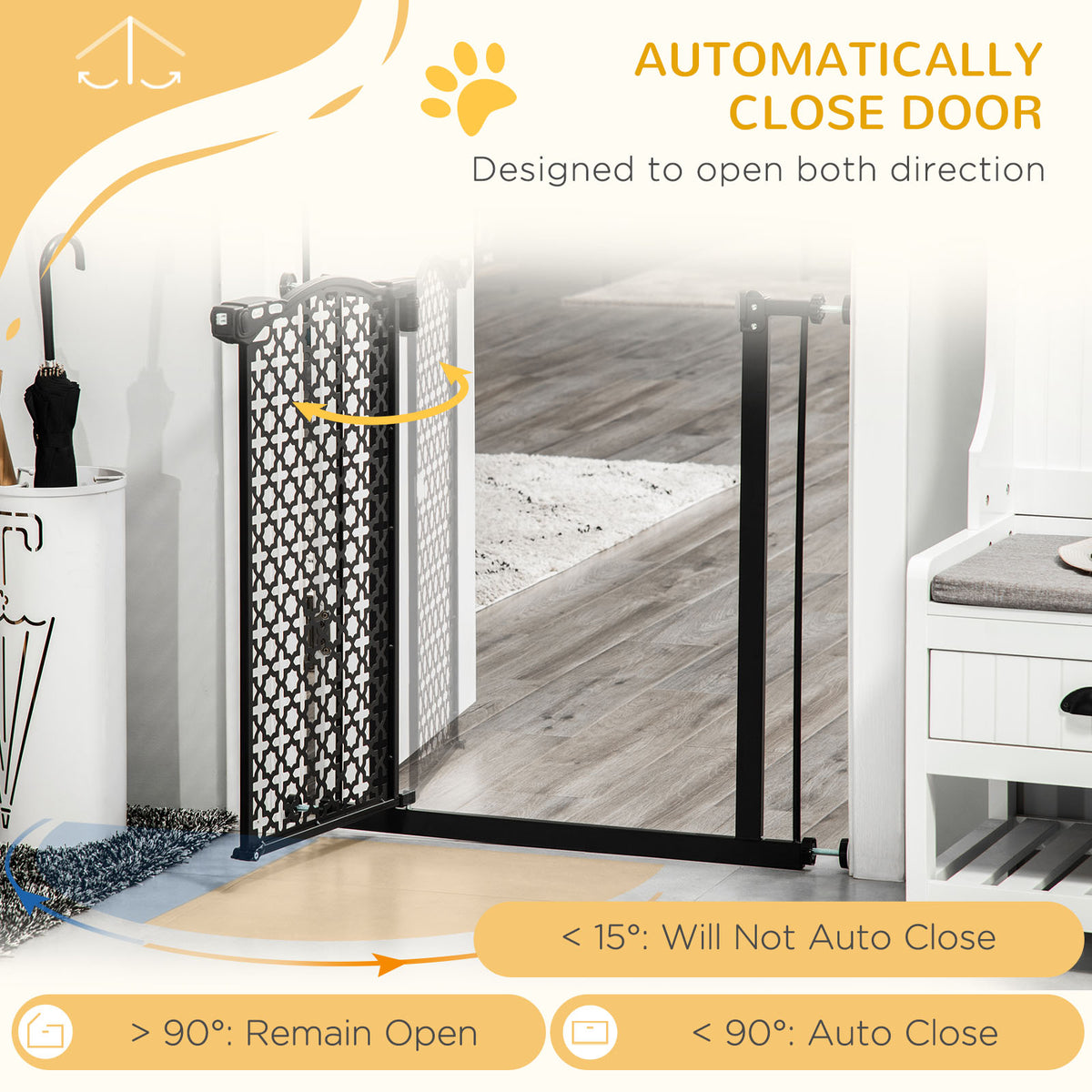 PawHut 74-80 cm Pressure Fit Safety Gate for Doorways and Staircases, Dog Gate, Pet Barrier for Hallways with Auto Close, Double Locking