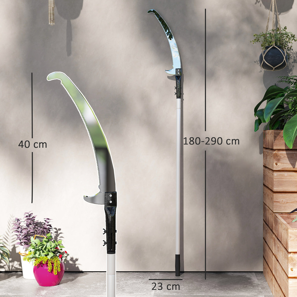 Outsunny Manual Pole Saw, 1.8-2.9 m Extendable Tree Pruner, Tree Lopper Long Reach Telescopic with Extendable Handle & 40 cm Saw for Tree Trimming