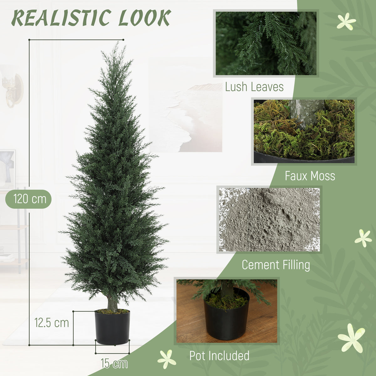 HOMCOM Set of Two Artificial Cypress Trees - Green