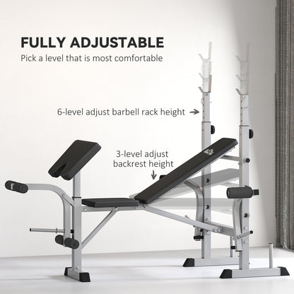 HOMCOM Adjustable Weight Bench with Squat Rack, Heavy Duty Bench Press Rack with Preacher Curl Pad, Leg Developer, Barbell Rack, Butterfly, Home Gym Strength Training Multiuse Workout Bench, Grey