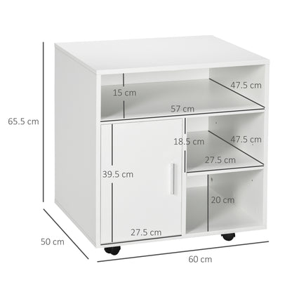 HOMCOM Multi-Storage Printer Stand, Mobile File Cabinet with Shelves, Modern Home Office Rolling Filing Cabinet with Wheels for Study, 60 x 50 x 65.5 cm, White