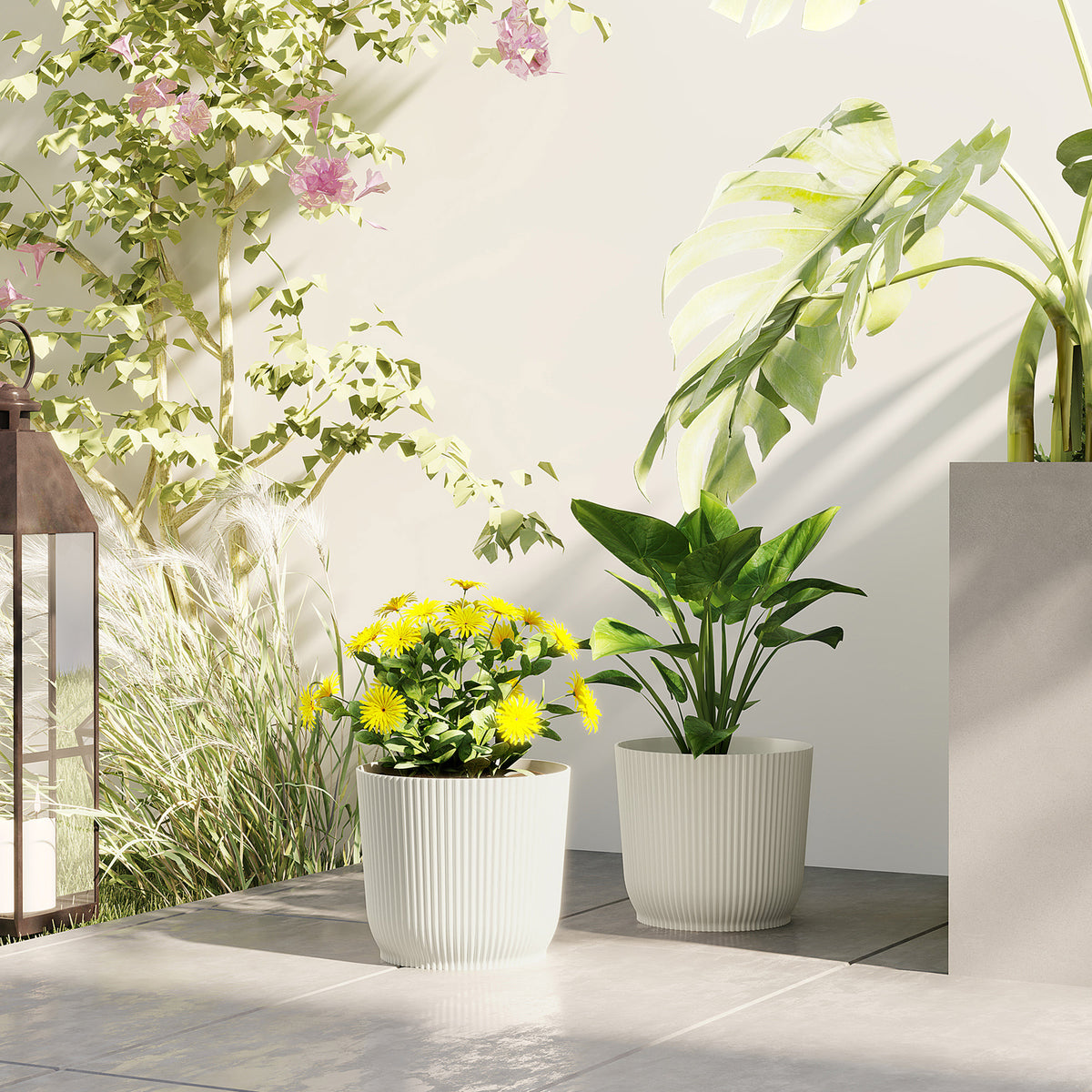 Outsunny Set of Two Ф22cm Planters - White